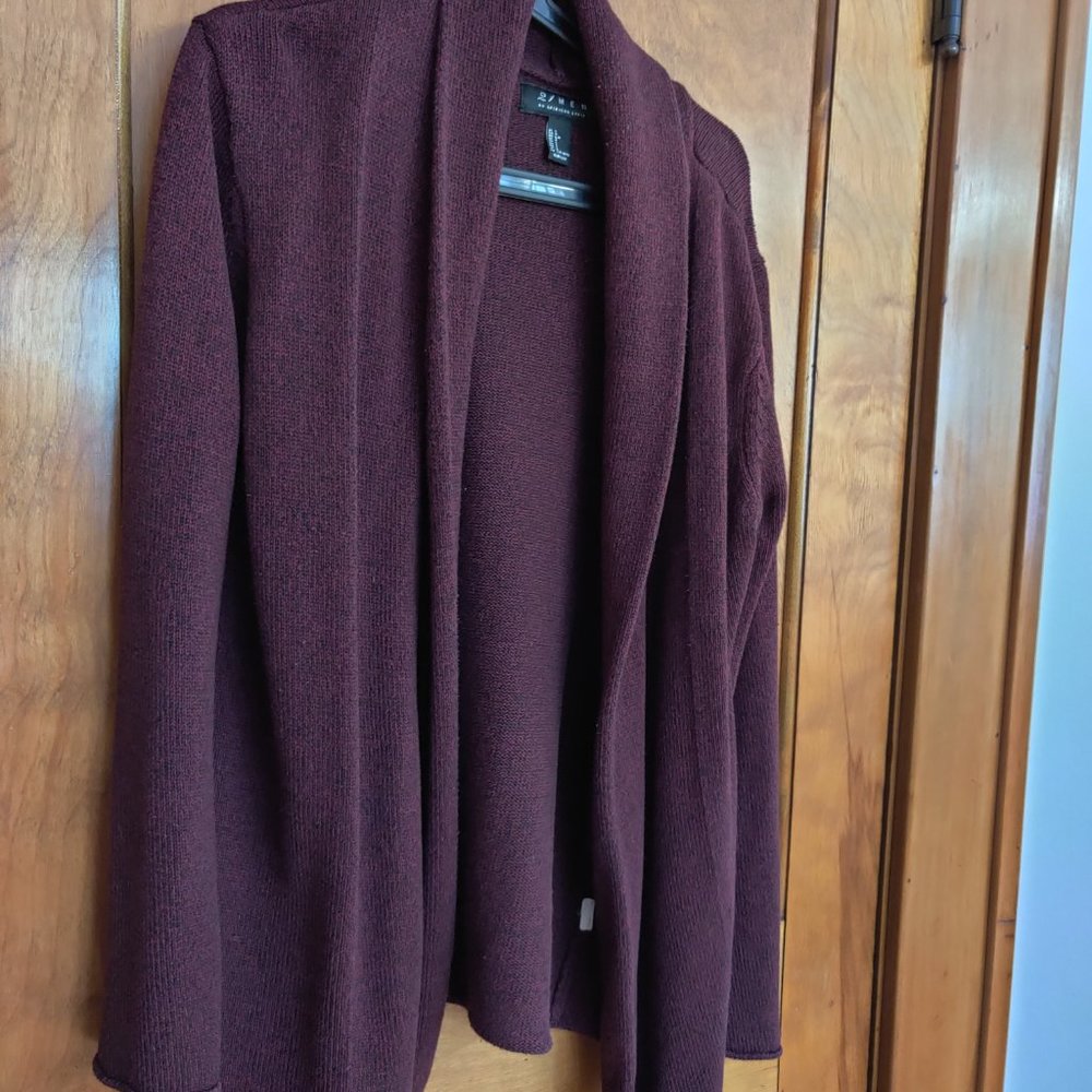21 Men Cozy Heather Merlot Cabernet Burgundy Shawl Cardigan - Large / Men